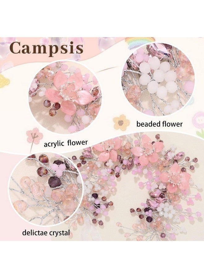 كامبسيس قطعة شعر زفاف من Campsis مصنوعة من اللؤلؤ الفضي وغطاء رأس من الزهور للعروس وحفلات الزفاف وأعياد الميلاد وإكسسوارات شعر الزفاف الكريستالية للفتيات - Image 4