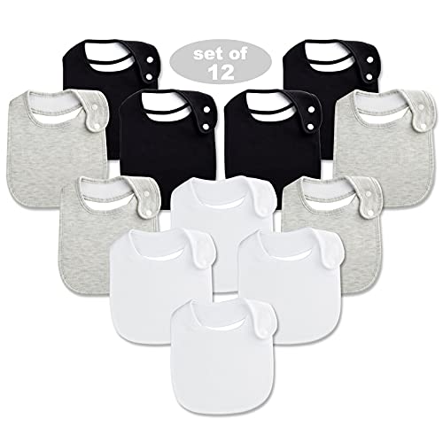Benoxine Baby Bibs Soft and Absorbent Organic Cotton Bandana Bibs Set for Boys Girls Newborn Unisex Plain Colors 3-36 Months 12 Pcs - Image 1