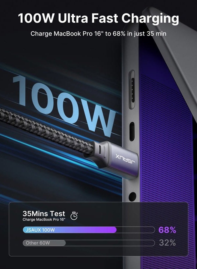 jsaux Type C Cable 2M 100W, USB C to USB C Cable [2 Pack], USB C Cable PD/QC Fast Charge(c to c) Compatible for iPhone 16/Plus/Pro Max/15 Series, MacBook, iPad mini 6/Pro, S23/S24 Ultra, Pixel-Grey - Image 4