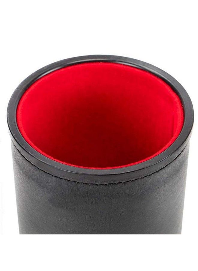 esowemsn A Set Of Black Pu Leather Dice Cup With 5Pcs 16Mm Dice For Bar Party Clubs Game Black Leathe Exterior With Red Velvet Interior  - Image 4