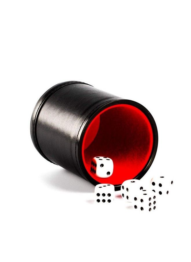 esowemsn A Set Of Black Pu Leather Dice Cup With 5Pcs 16Mm Dice For Bar Party Clubs Game Black Leathe Exterior With Red Velvet Interior  - Image 2