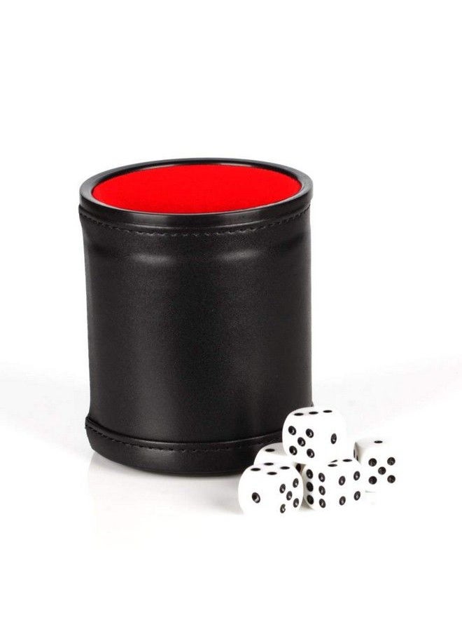 esowemsn A Set Of Black Pu Leather Dice Cup With 5Pcs 16Mm Dice For Bar Party Clubs Game Black Leathe Exterior With Red Velvet Interior  - Image 5