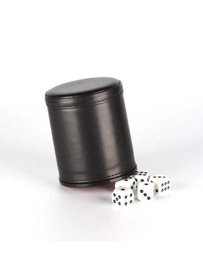esowemsn A Set Of Black Pu Leather Dice Cup With 5Pcs 16Mm Dice For Bar Party Clubs Game Black Leathe Exterior With Red Velvet Interior  - Image 3
