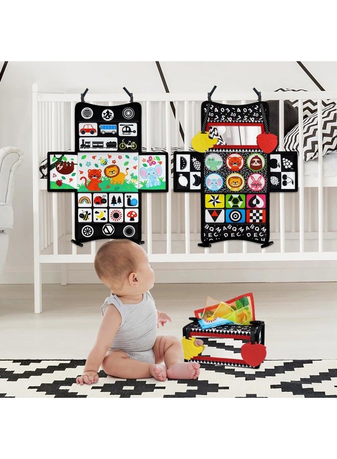 Dr.Rapeti Tummy Time Mirror, Tissue Box Toy, 3in1 Black and White High Contrast, Double-Sided Foldable Sensory Montessori Toy, Crinkle Silk Scarves Teethers 0-6 6-12 Month Newborn Infant Baby - Image 5