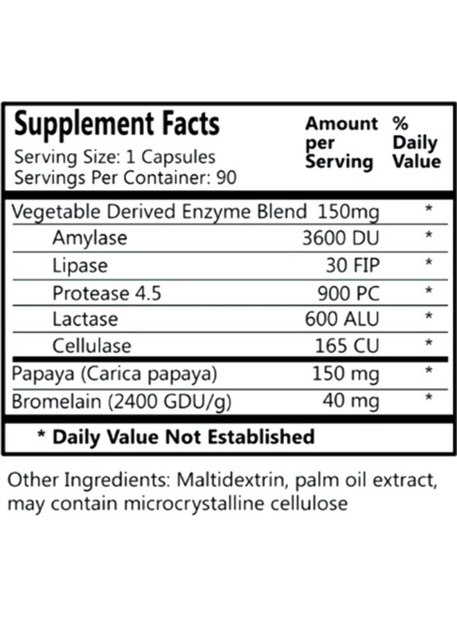 Daily Manufacturing - Daily Manufacturing VegeZyme™ Vegetarian Digestive Enzymes (Vegetable derived Enzyme Blend, Amylase, Lactase, Protease, Lipase, Cellulase, Bromelain & Papaya) 90 Vegetarian Capsules - Image 1