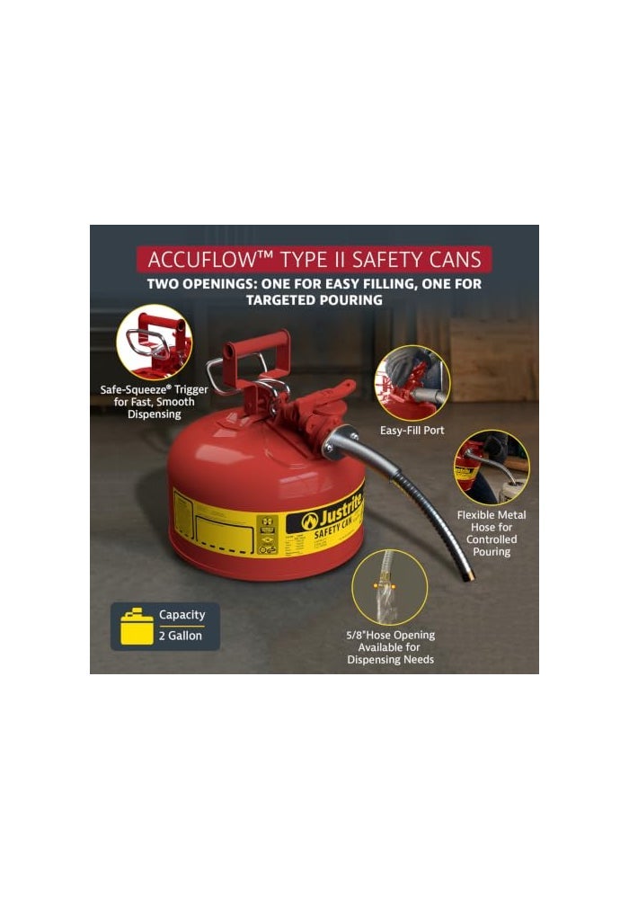 Justrite Type II Gasoline Safety Can Red Galvanized Steel FM Approved - Image 4