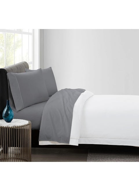 Vince Camuto - 400 TC Queen 4 Piece Sheet and Pillowcase Set - Percale Cotton Collection - Grey