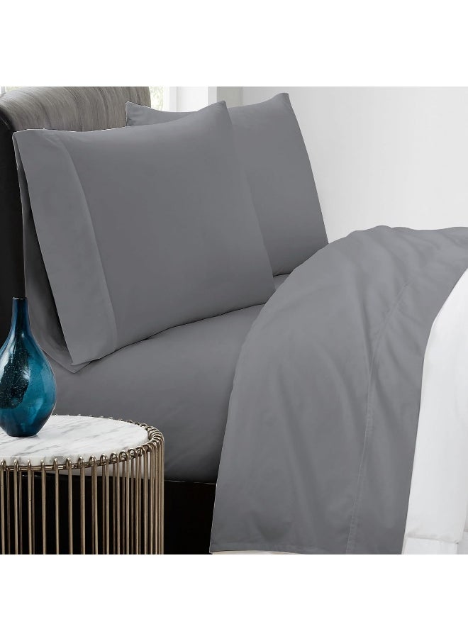 Vince Camuto - 400 TC Queen 4 Piece Sheet and Pillowcase Set - Percale Cotton Collection - Grey