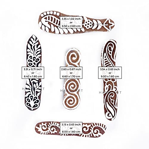 Hashcart (Set of 5) Finger Printing Blocks for Saree Border, Heena Printing, Textile Printing, Kids Art Project, Wooden Blocks for Block Printing Stamp - Image 4