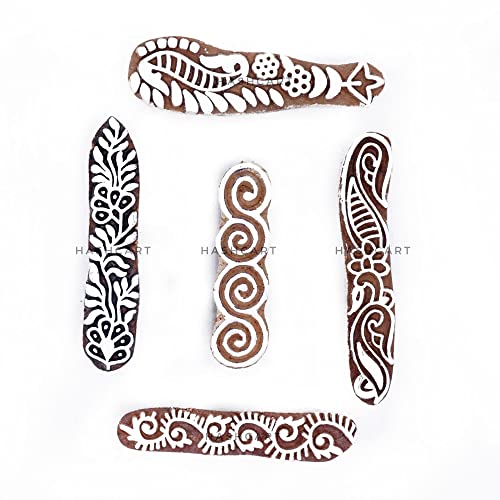 Hashcart (Set of 5) Finger Printing Blocks for Saree Border, Heena Printing, Textile Printing, Kids Art Project, Wooden Blocks for Block Printing Stamp - Image 2