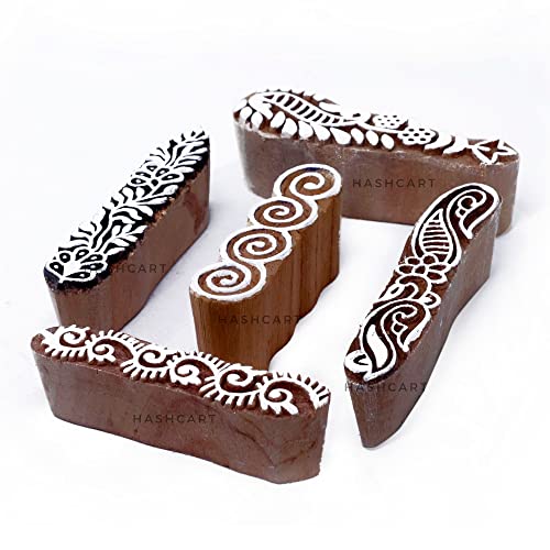 Hashcart (Set of 5) Finger Printing Blocks for Saree Border, Heena Printing, Textile Printing, Kids Art Project, Wooden Blocks for Block Printing Stamp - Image 1
