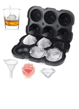 2PCS Ice Cube Tray, 2 inch Rose Ice Cube Trays With Covers, 3 Cavity Silicone Rose Ice Tray & 3 Diamond Ice Ball Maker, Easy Release Large Ice Cube Form for Chilled Juice, Whiskey Juice Black - pzsku/Z019839C4D177EFDF9966Z/45/_/1720150183/54e8bd4f-d4ec-49c0-950a-bbb0ab53c1f1