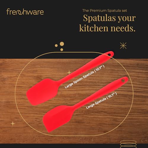 Frenchware Non-Stick Premium Silicone Spatula (Large Spatula & Large Spoon, Red) for Cooking, Baking & Mixing, Seamless Design - Image 2
