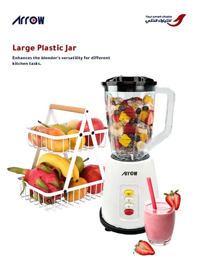 Blender 1.5L with Plastic Jar & Grinder, 400W | 2 Speeds | Special Features | Portable | White Color | Ideal for Blending & Grinding | RO-15PBSY