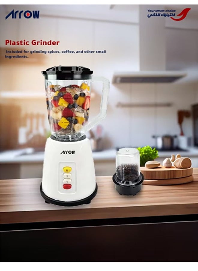Blender 1.5L with Plastic Jar & Grinder, 400W | 2 Speeds | Special Features | Portable | White Color | Ideal for Blending & Grinding | RO-15PBSY