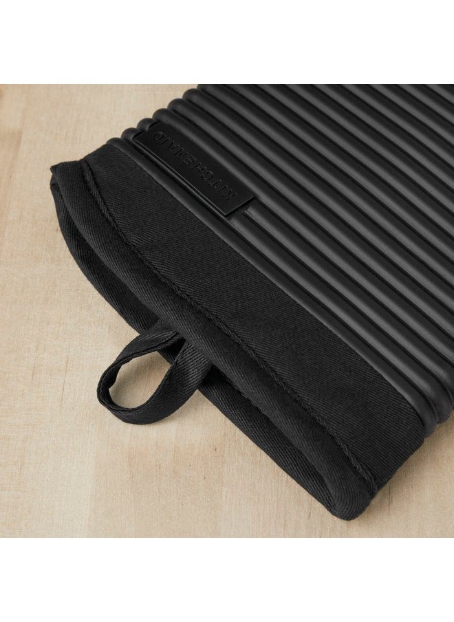 KitchenAid KITCHENAID Ribbed Soft Silicone Oven Mitt 2-Pack Set, Matte Black, 7.5"x13"  - Image 2