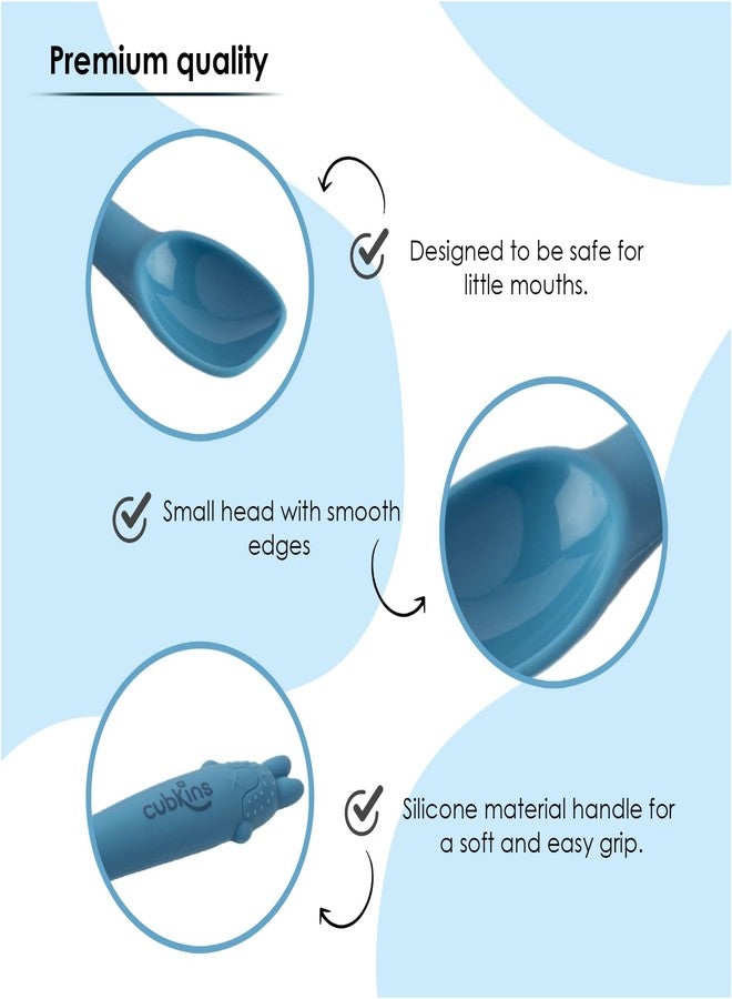 Cubkins Silicone Suction Plate, Bowl with Lid and Early Feeding Bendable Spoon Set of 3 for Baby Feeding | BPA Free, Washable and Reusable Feeding Set for Babies & Toddler (Blue Olive) - Image 2