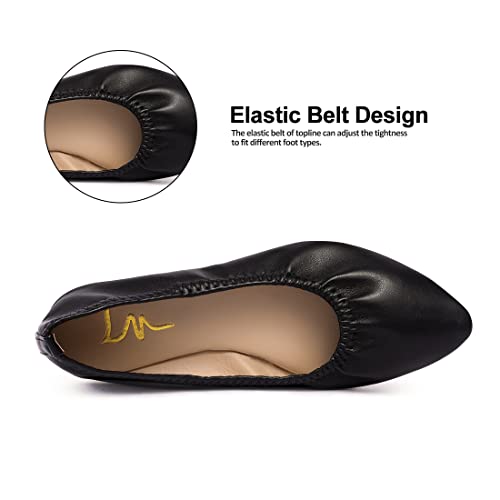 LM Women's Ballet Flat Slip On Pointed Toe Flats Shoes Classic Casual Dress Shoes Foldable Portable Travel Walking Shoes (8, Black) - Image 4