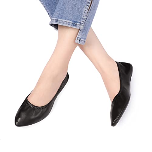 LM Women's Ballet Flat Slip On Pointed Toe Flats Shoes Classic Casual Dress Shoes Foldable Portable Travel Walking Shoes (8, Black) - Image 2