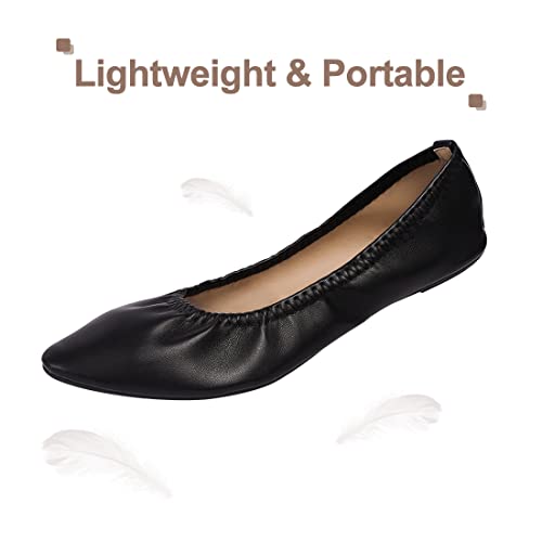 LM Women's Ballet Flat Slip On Pointed Toe Flats Shoes Classic Casual Dress Shoes Foldable Portable Travel Walking Shoes (8, Black) - Image 3