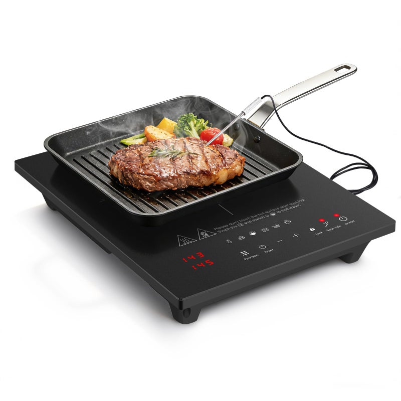 AMZCHEF Portable-Induction-Cooktop: 74 Temperature Levels Induction Burner with Digital Probe, 1800W Countertop Burner with 20 Power Levels, 6.5" Heating Coil, Low Noise Electric Cooktops with Timer - Image 1