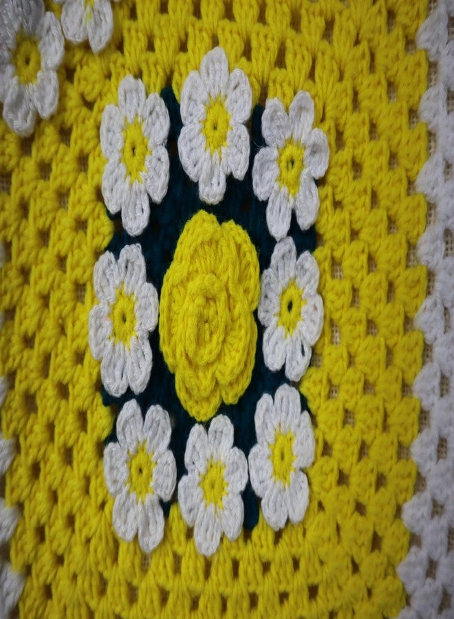 Sutra Handmade Wool Crochet White Yellow Floral Tote Bag | Boho Shoulder Purse | Eco-Friendly Reusable Tote Bag | Summer Beach Handbag for Women Girls - Image 3