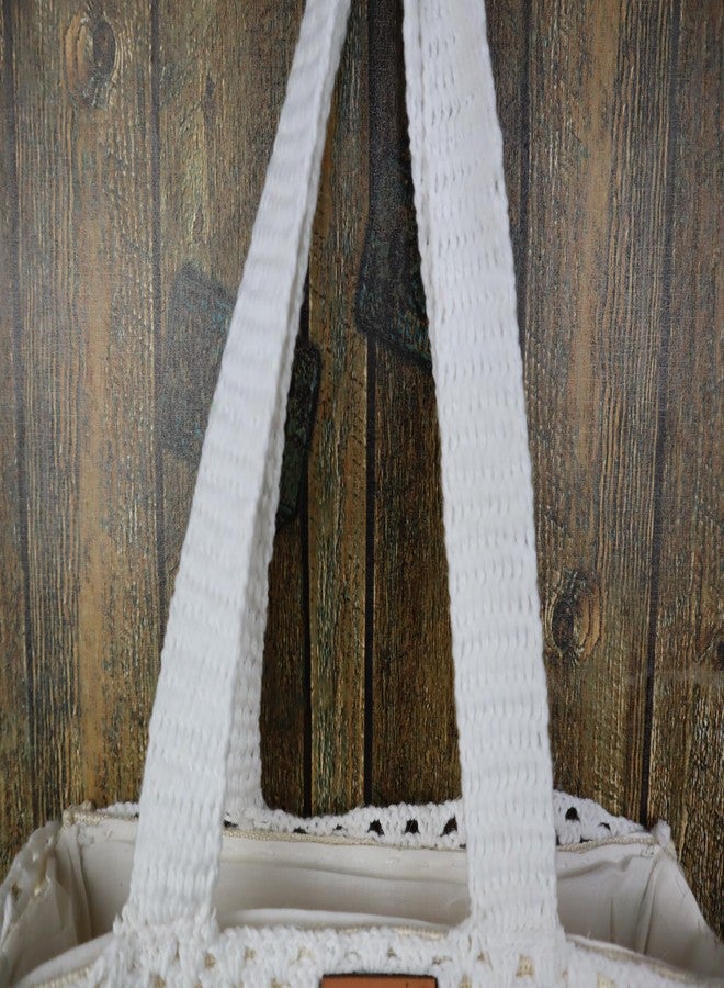 Sutra Handmade Wool Crochet White Yellow Floral Tote Bag | Boho Shoulder Purse | Eco-Friendly Reusable Tote Bag | Summer Beach Handbag for Women Girls - Image 5