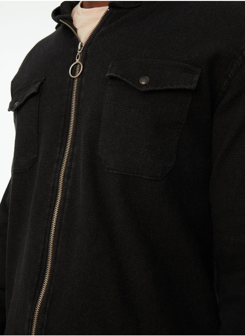 trendyol Zip Detail Hooded Relaxed Shirt