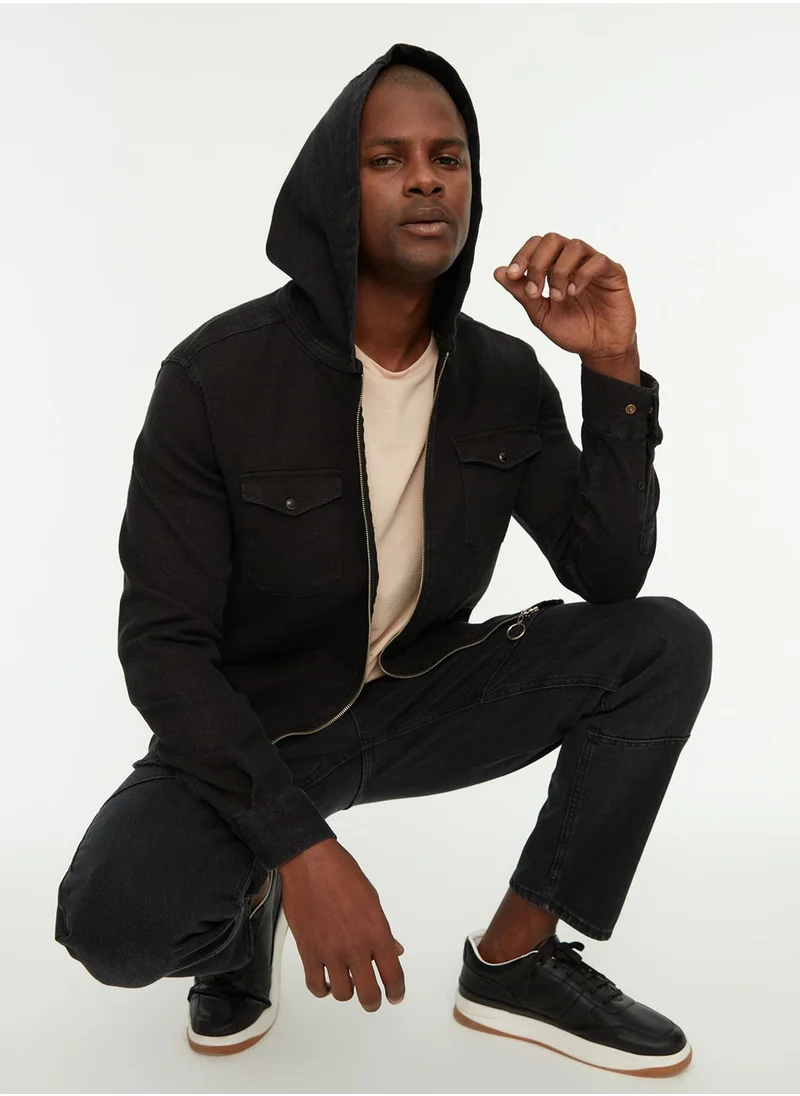 trendyol Zip Detail Hooded Relaxed Shirt