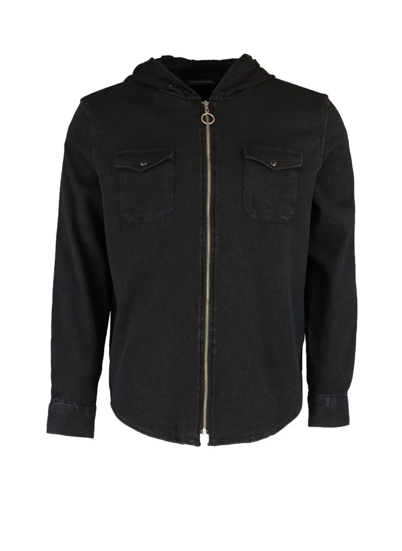 trendyol Zip Detail Hooded Relaxed Shirt