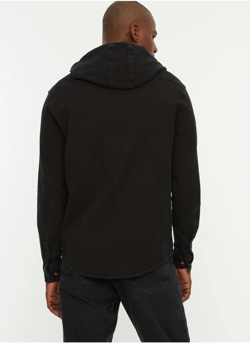 trendyol Zip Detail Hooded Relaxed Shirt