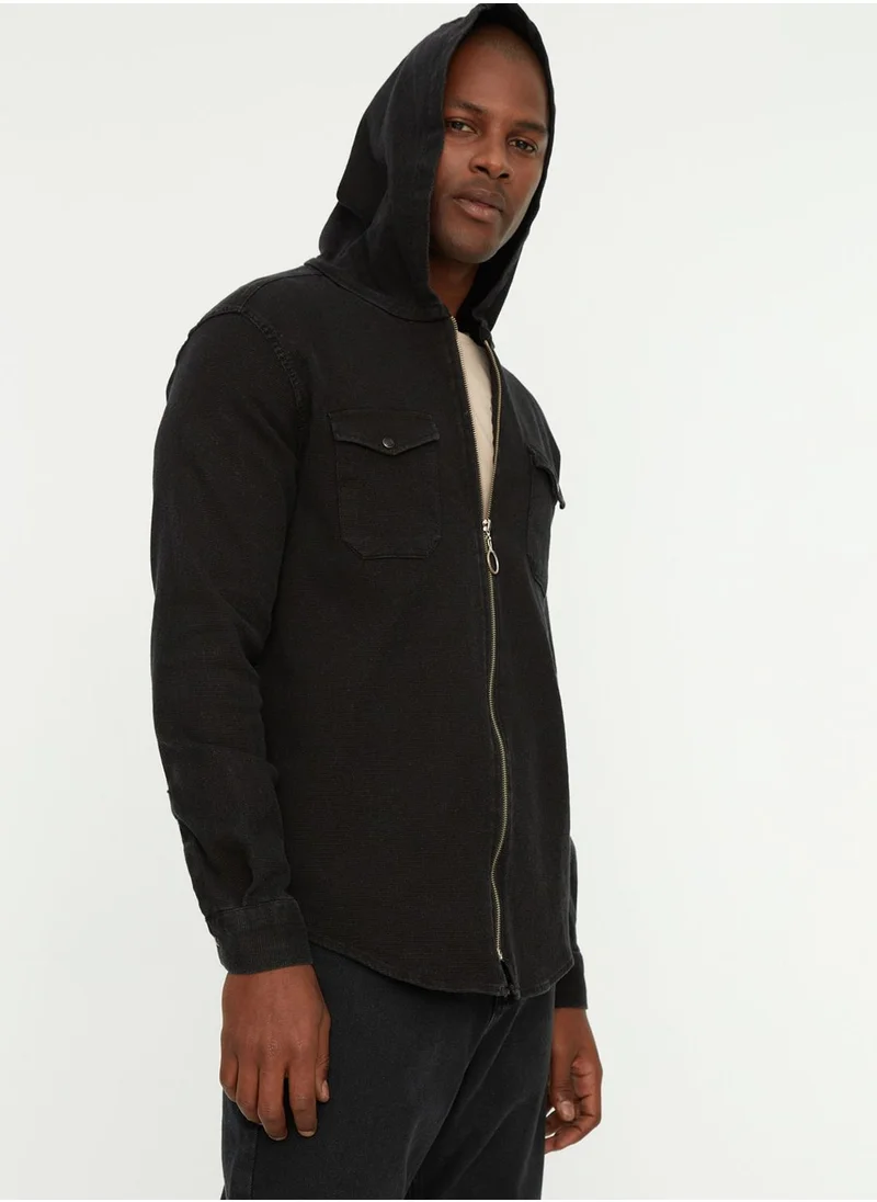 trendyol Zip Detail Hooded Relaxed Shirt
