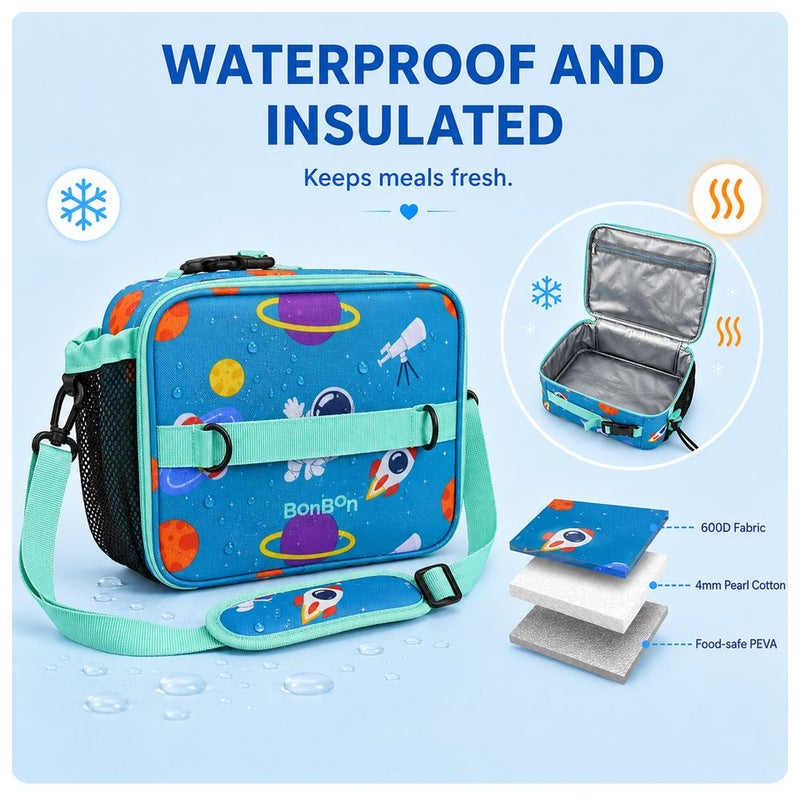 Bonbon - Insulated Kids Lunch bag With Bottle Holder - Space Tour - Image 2
