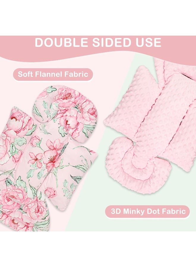 DILIMI Infant Car Seat Insert, Baby Head & Body Support with 3 Strap Paddings, Soft Newborn Car Seat Cushion for Stroller, Swing, Bouncers, Pink Flower - Image 2