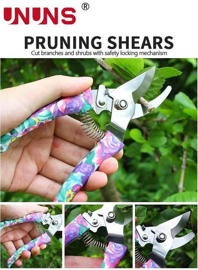 UNUNS مجموعة أدوات الحديقة، 10 قطع أدوات البستنة مع طباعة زهور بنفسجية، صندوق تخزين مجموعة أدوات يدوي من سبائك الألمنيوم، أداة خارجية، مجرفة ذات مقبض مريح، أشعل، مقص، للنساء والرجال - Image 2