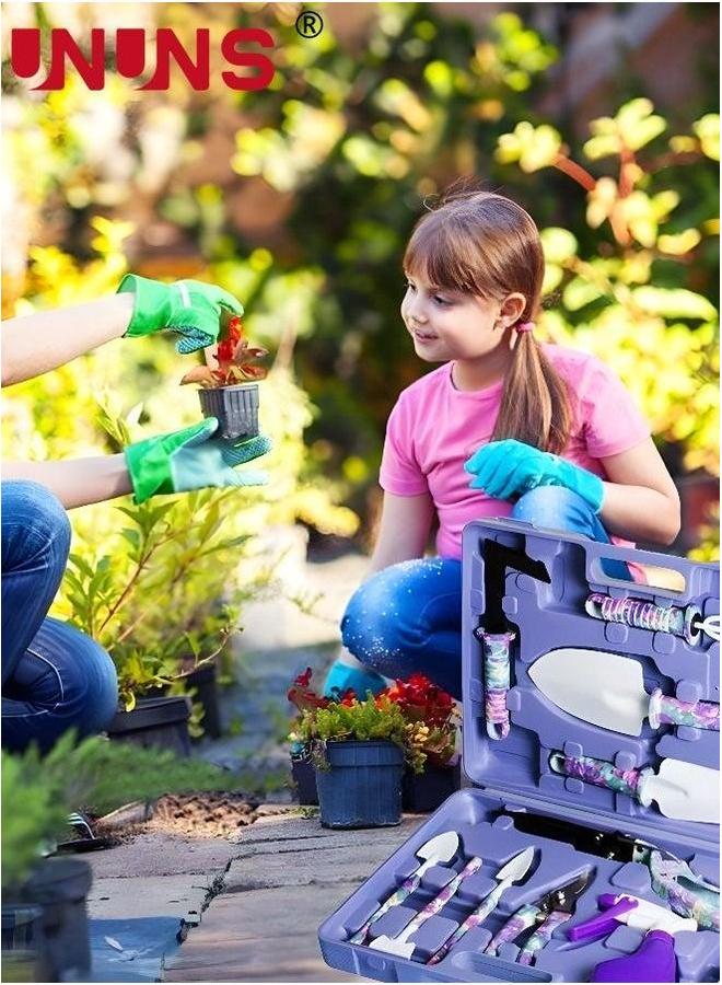 UNUNS مجموعة أدوات الحديقة، 10 قطع أدوات البستنة مع طباعة زهور بنفسجية، صندوق تخزين مجموعة أدوات يدوي من سبائك الألمنيوم، أداة خارجية، مجرفة ذات مقبض مريح، أشعل، مقص، للنساء والرجال - Image 4