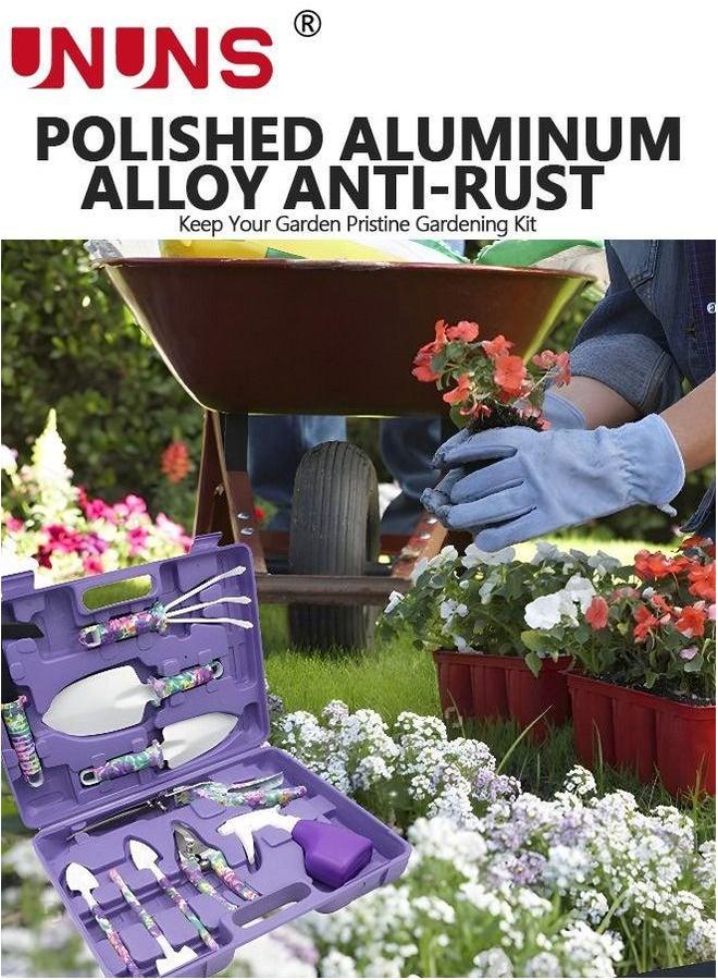 UNUNS مجموعة أدوات الحديقة، 10 قطع أدوات البستنة مع طباعة زهور بنفسجية، صندوق تخزين مجموعة أدوات يدوي من سبائك الألمنيوم، أداة خارجية، مجرفة ذات مقبض مريح، أشعل، مقص، للنساء والرجال - Image 3