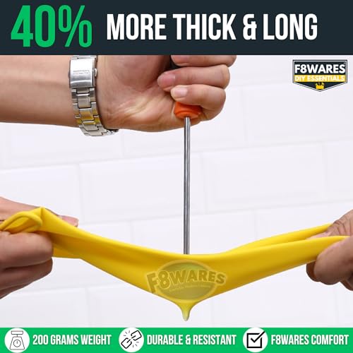 F8WARES 16 Inch Long, Thick and Heavy Duty Latex Rubber Gardening Gloves - Garden Gloves - Hand Gloves for Farming Work Holding Garden Tools Pack 1 Pair Yellow - Image 2