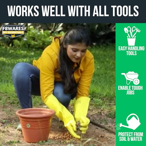 F8WARES 16 Inch Long, Thick and Heavy Duty Latex Rubber Gardening Gloves - Garden Gloves - Hand Gloves for Farming Work Holding Garden Tools Pack 1 Pair Yellow - Image 5