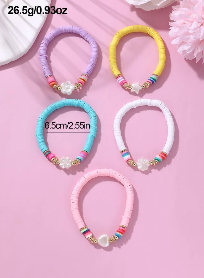 Take Two  Pack of 5 - Girls Multi-Color Beaded Bracelets with Star and Flower Charms for Women | Best Price UAE
