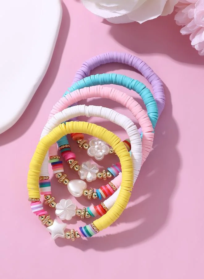 تايك تو Pack of 5 - Girls Multi-Color Beaded Bracelets with Star and Flower Charms