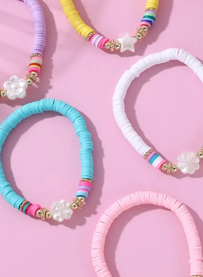 Take Two  Pack of 5 - Girls Multi-Color Beaded Bracelets with Star and Flower Charms for Women | Best Price UAE