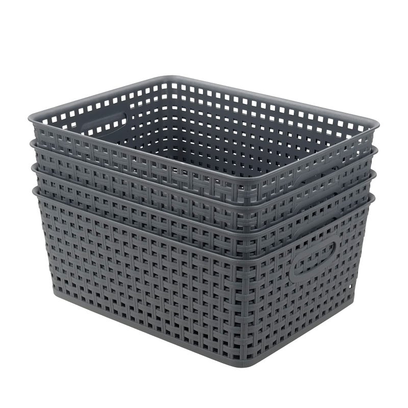 Hommp 4-Pack Plastic Storage Basket, Gray Organizer Bin