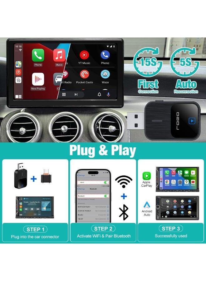 كيبول محول لاسلكي 2 في 1 CarPlay وAndroid Auto لاسلكي مع واي فاي سريع ومستقر 5 جيجاهرتز وبلوتوث لأجهزة iPhone iOS 12+/ Android 11+ - Image 2