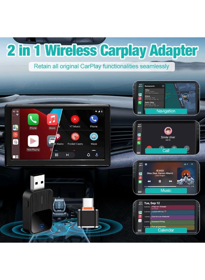 كيبول محول لاسلكي 2 في 1 CarPlay وAndroid Auto لاسلكي مع واي فاي سريع ومستقر 5 جيجاهرتز وبلوتوث لأجهزة iPhone iOS 12+/ Android 11+ - Image 3
