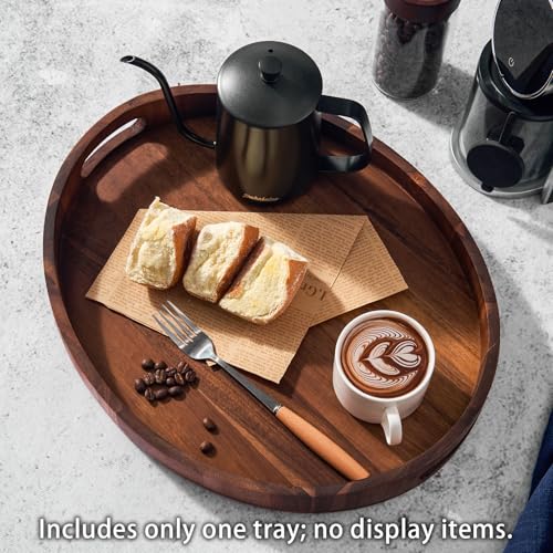 SARUFO Acacia Wood Round Ottoman Tray – Decorative Serving Tray with Handles for Coffee Table, Breakfast in Bed, Living Room, Kitchen Counter, Candle Display, Tea Party, Lunch, Dinner, Bathroom - Image 5
