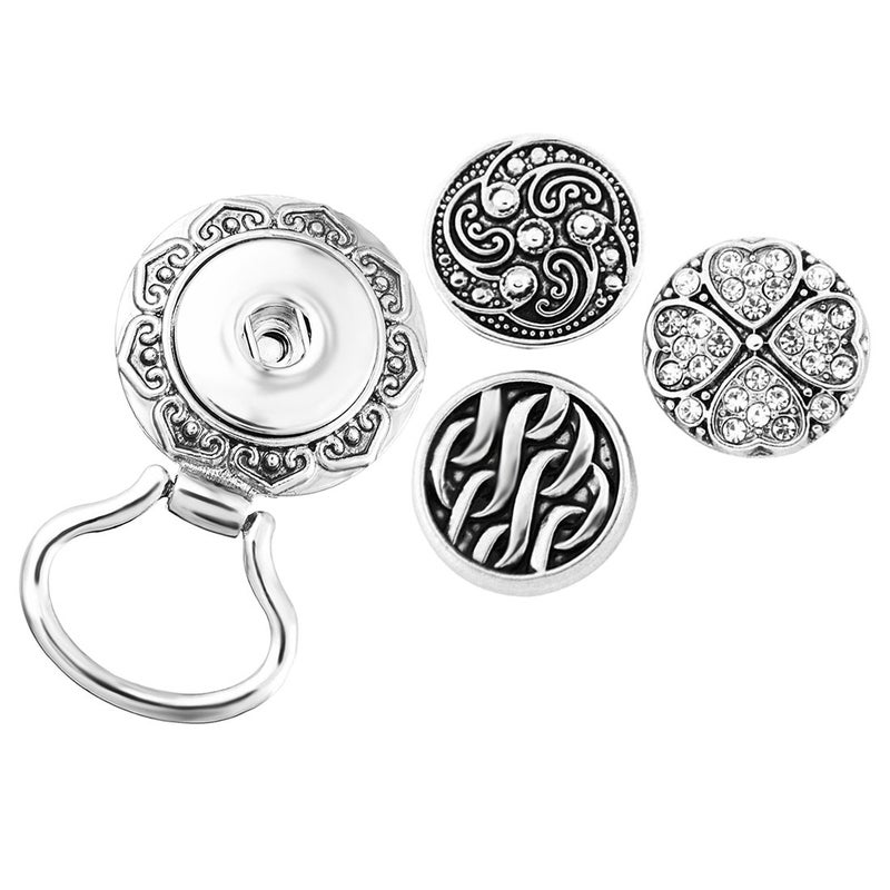 MJartoria Interchangeable Snap Buttons Centerpiece Rhinestone Eye Glass Holding Brooch Silver Color