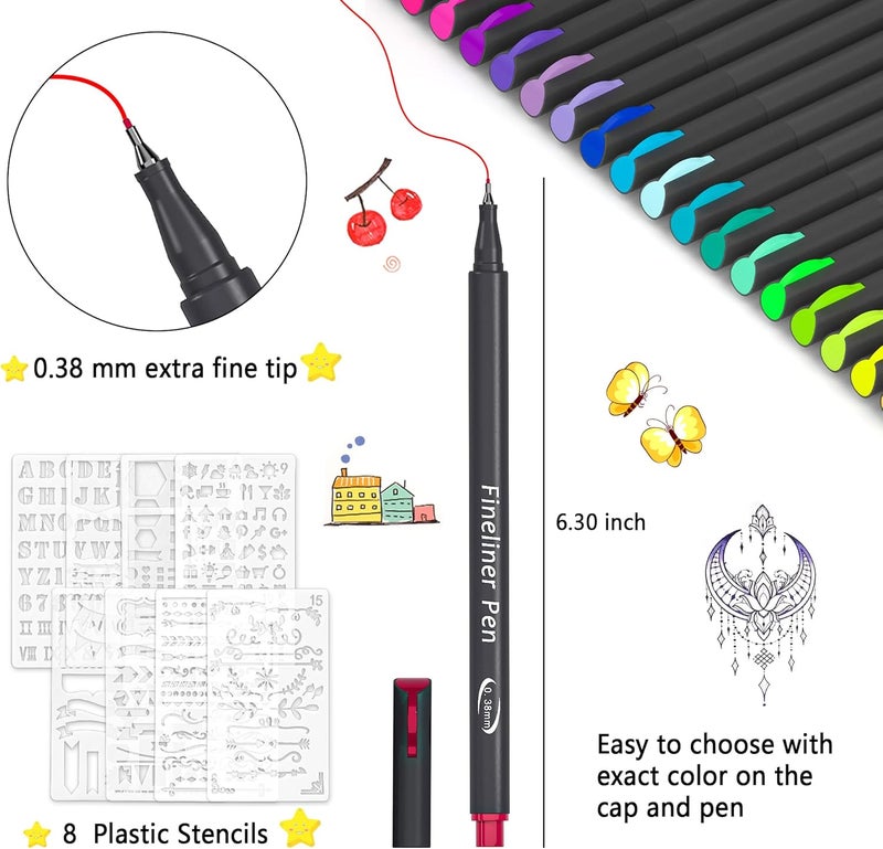 Tebik 80 Pack Planner Colored Pens, 72 Colors Drawing Pens with 8 Stencils, Fineliners for Journal Planner Note Calendar Writing Coloring, Drawing & Detailing School Office Art Supplies - Image 2