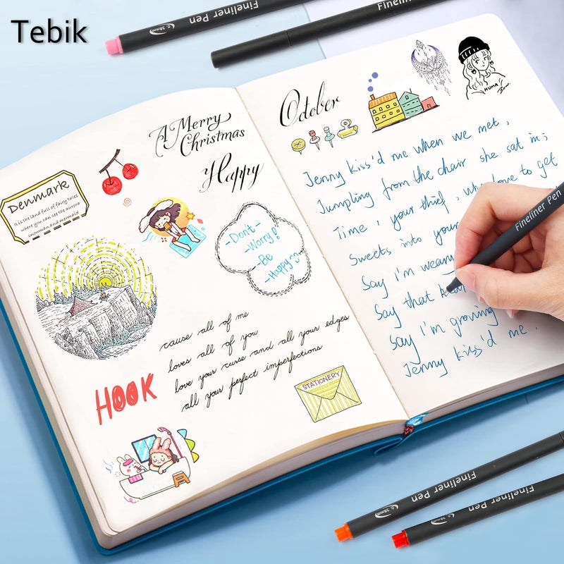 Tebik 80 Pack Planner Colored Pens, 72 Colors Drawing Pens with 8 Stencils, Fineliners for Journal Planner Note Calendar Writing Coloring, Drawing & Detailing School Office Art Supplies - Image 5