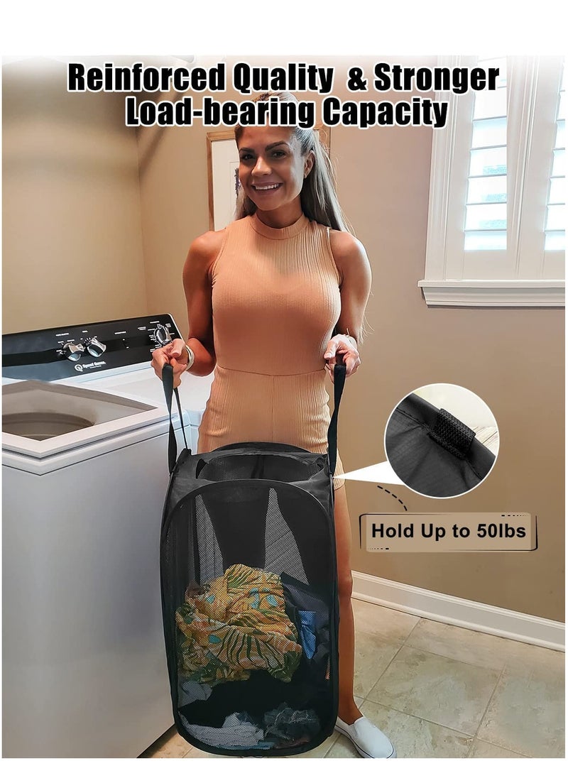 Foldable Pop Up Net Laundry Basket Storage Solution Compact Bin Mesh Collapsible Bag  Laundry Hamper  Collapsible Laundry Basket with Durable Handles & Side